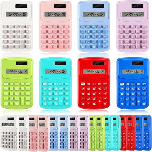 LEIFIDE 24 Pack Pocket Calculator Small Bulk Basic 4 Function Calculator 8 Digit Display Battery Powered for Desktop Home Office School Student Kids(Multicolor)