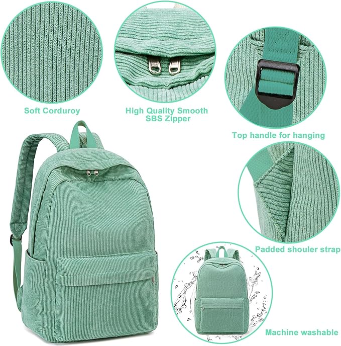 School Backpack for Teens Large Corduroy Bookbag Lightweight 15.6 inch Laptop Bag for Girls Women Casual High School College