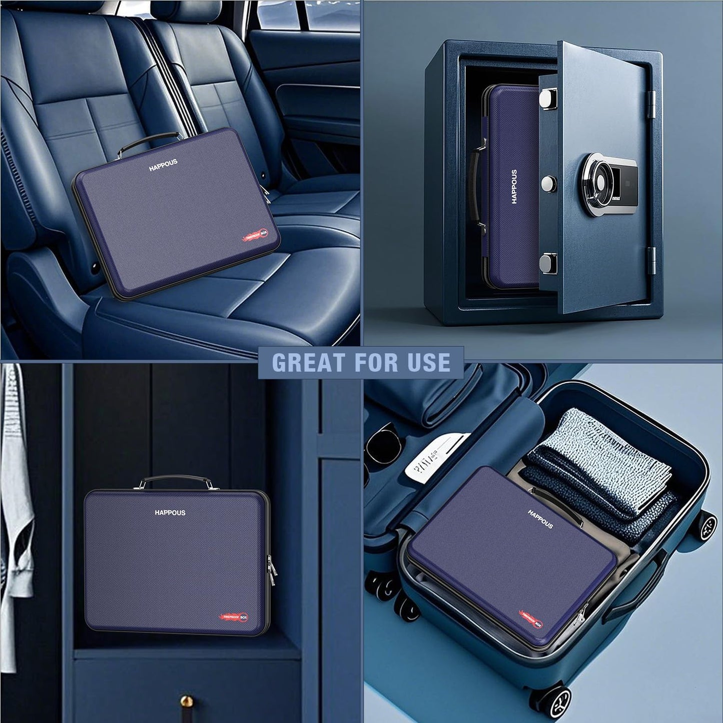 Fireproof File Organizer, Expanding File Folder with 13 Pockets, Portable Fireproof Document Box Hard-Shell Document Organizer Storage for Documents Laptop Passports Cards Blue