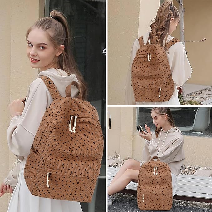 School Backpack for Teens Large Corduroy Bookbag Lightweight 15.6 inch Laptop Bag for Girls Women Casual High School College