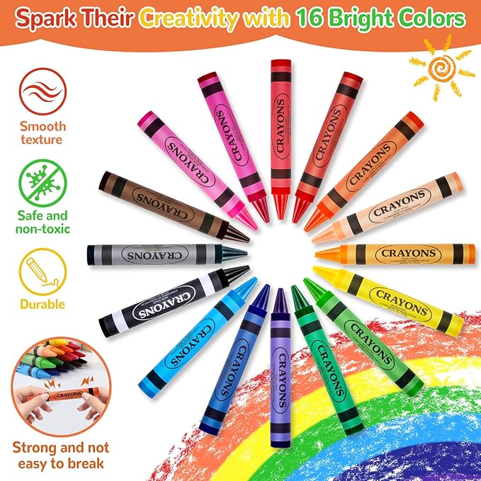 Jumbo Crayons for Toddlers 1-3 - 16 Colors Washable Toddler Crayons for Kids Ages 4-8 & 2-4, Non-Toxic, Silky Easy-Grip Large Crayon for Kids Art Coloring, Back to School Supplies,Classroom Must Haves