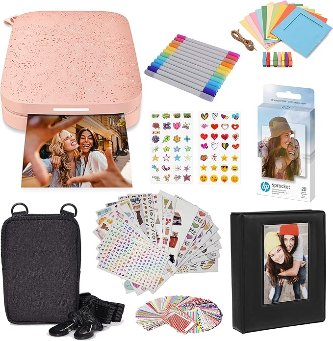 HP Sprocket Portable 2x3 Instant Color Photo Printer (Blush Pink) Starter Bundle