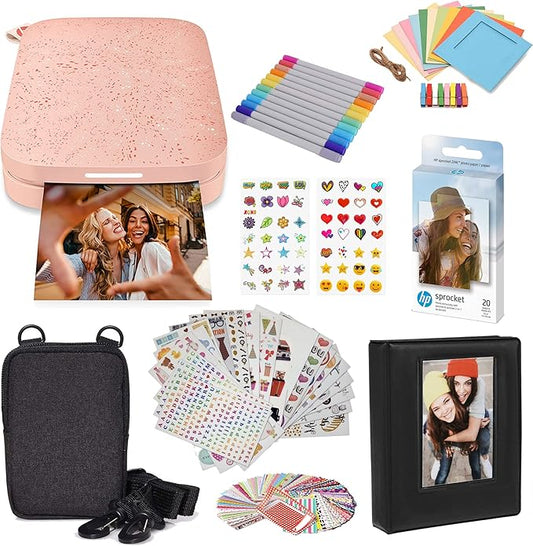 HP Sprocket Portable 2x3 Instant Color Photo Printer (Blush Pink) Starter Bundle