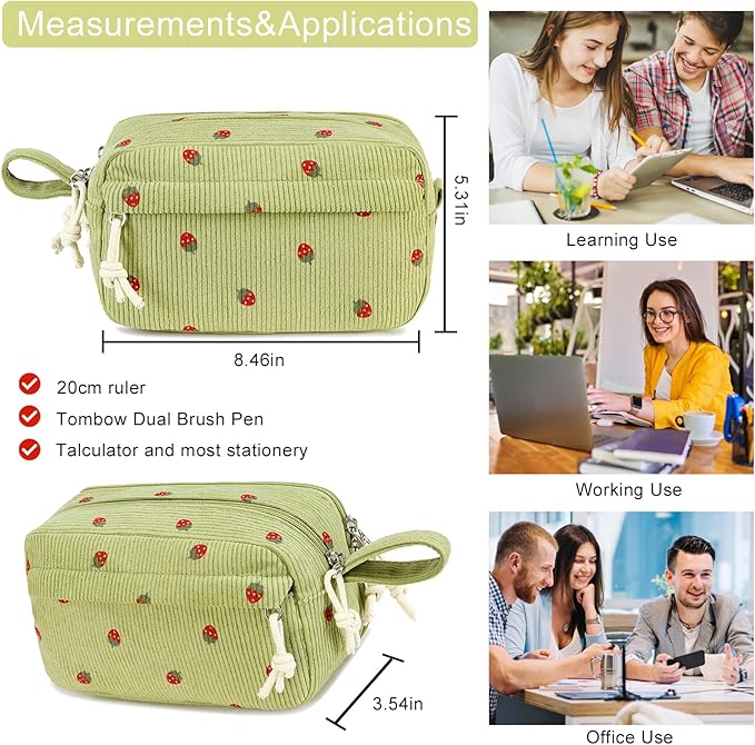 Bluboon Big Capacity Pencil Case Pencil Pouch Pen Case School Supplies Cute Pencil Box Pencil Bag for Teen Girls Boys Women Man (Strawberry Green2)