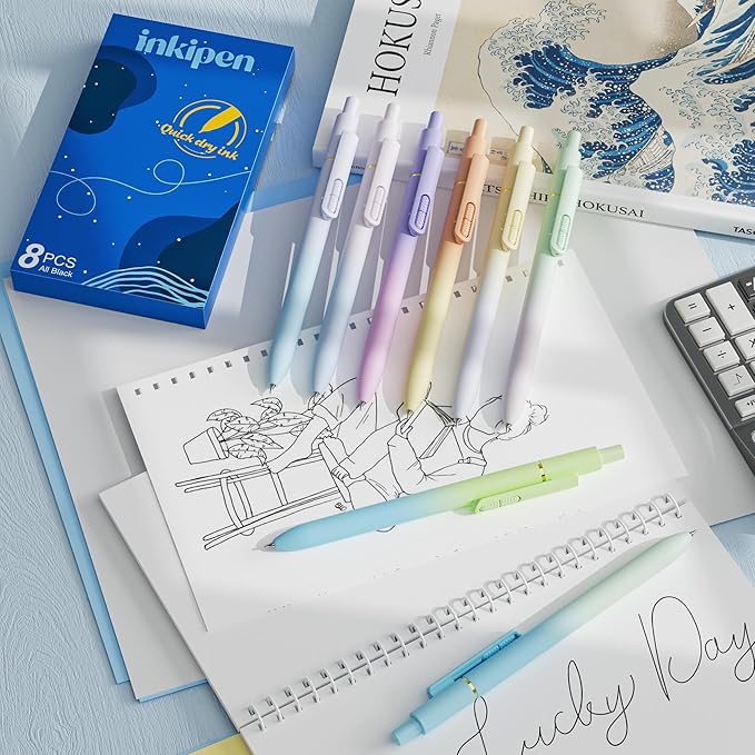 inkipen- 8 Pack Pens, Gel pens Black Ink, Fine Point(0.5mm),Quick-Drying Smooth Writing,School and Office Supplies
