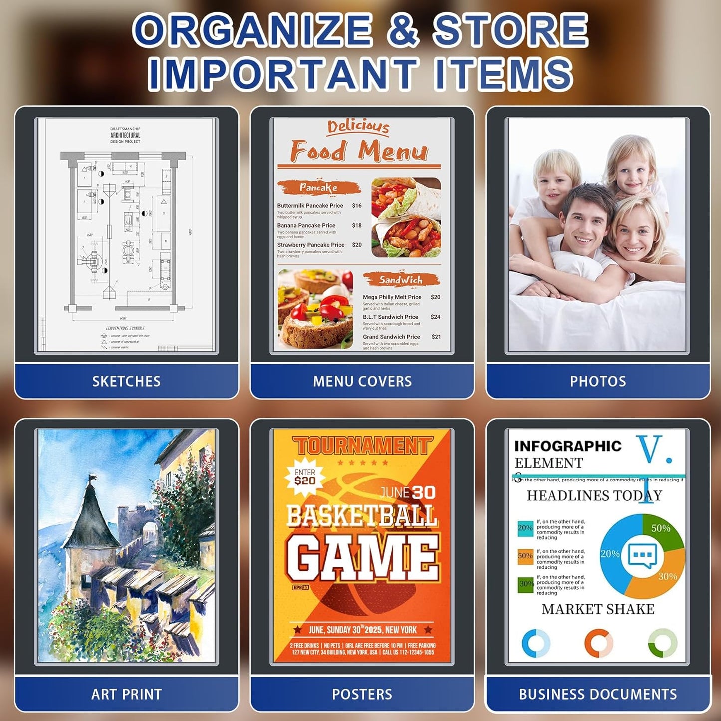 5PCS 9" x 12" Rigid Print Protectors Clear Plastic Sheet Protectors, Heavy Duty Top Loading Document Holder, Menu Cover, Photo Poster Sleeves Hard Plastic Sleeves for Paper Art Prints