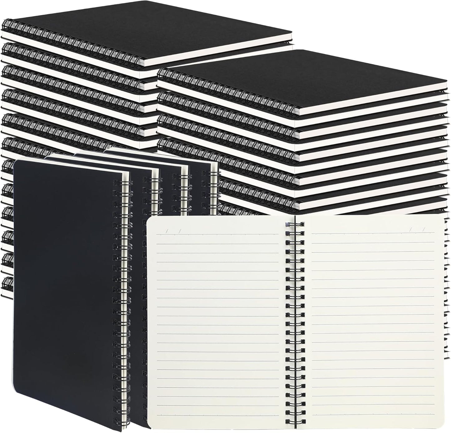 miikoul 60 Packs A5 Spiral Notebooks, Black Ruled Notebooks Bulk, 8.3"×5.5", 60 Sheets/120 Pages, Hardcover Lined Journal Notepad Travel Notebooks for Office and Back to School Supplies