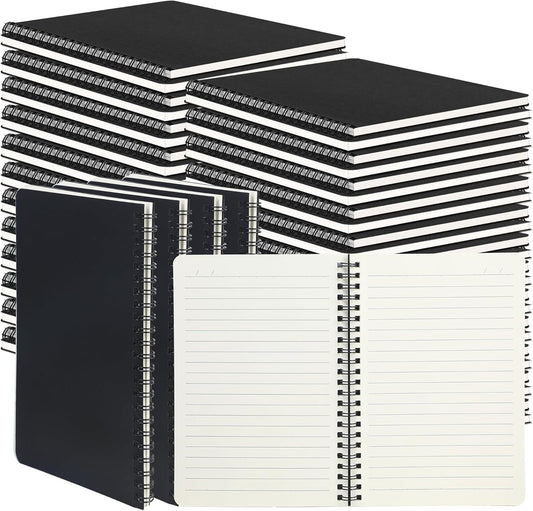 miikoul 60 Packs A5 Spiral Notebooks, Black Ruled Notebooks Bulk, 8.3"×5.5", 60 Sheets/120 Pages, Hardcover Lined Journal Notepad Travel Notebooks for Office and Back to School Supplies