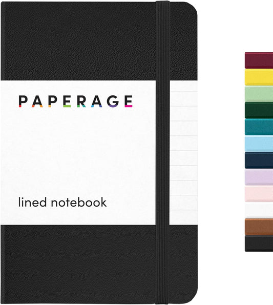 PAPERAGE Lined Pocket Journal Notebook, 1 Pack, (Black), 160 Pages, Small, 3.6 inches x 5.6 inches - 100 GSM Thick Paper, Hardcover