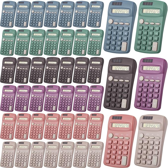 48 Pcs Pocket Size Solar Calculators Bulk for Classroom Mini Basic Calculator Solar Battery Dual Power 8 Digit Display for Kids Student School Office Accounting Tool