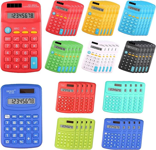 50-Pc Basic Calculator Set - Mini Battery-Powered 4-Function Calculators Pocket Calculator for School Supplies & Office Use (Pocket Size, 2 Designs)