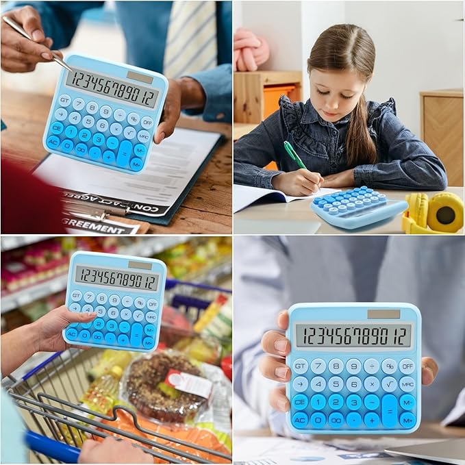 Gradient Blue Calculator, UPIHO Standard Calculator 12 Digit with Large LCD Display and Big Buttons,Blue Office Accessories for Women Desk,Cute Calculator for Office,School, Home,Business, Small