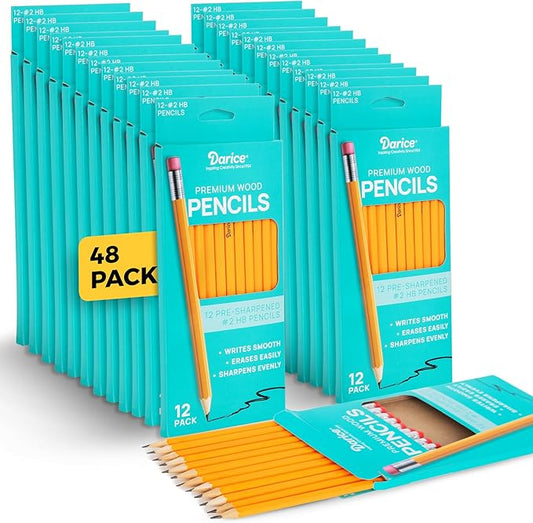 Darice Wood-Cased Pencils, 576pc Bulk Pre-sharpened #2 HB Pencils with Eraser for Classroom Back to School Supplies, 12 x 48 Pack