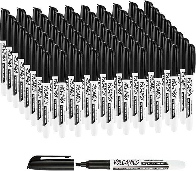 Volcanics Black Chisel Tip Whiteboard Markers 80 Pack, Dry Erase Markers Bulk for White Board, School, Office, Classroom, Low Odor, Bold Black Ink, Large Quantity for Teachers and Businesses