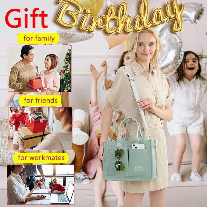 Tote Bag for Women With Compartments,Large Canvas Tote Women's Purse Crossbody Bags Work Laptop Book Bag Satchels Handbags