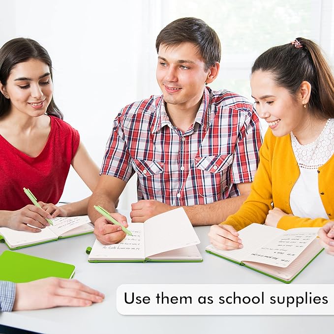 feela 12 Pack Notebooks Journals Bulk, Hardcover Notebook Classic Ruled Lined Journals with Pen Holder for Women Girls School Business Supplies, with 12 Black Pens, 120 GSM, 5.1”x8.3”, A5, Green