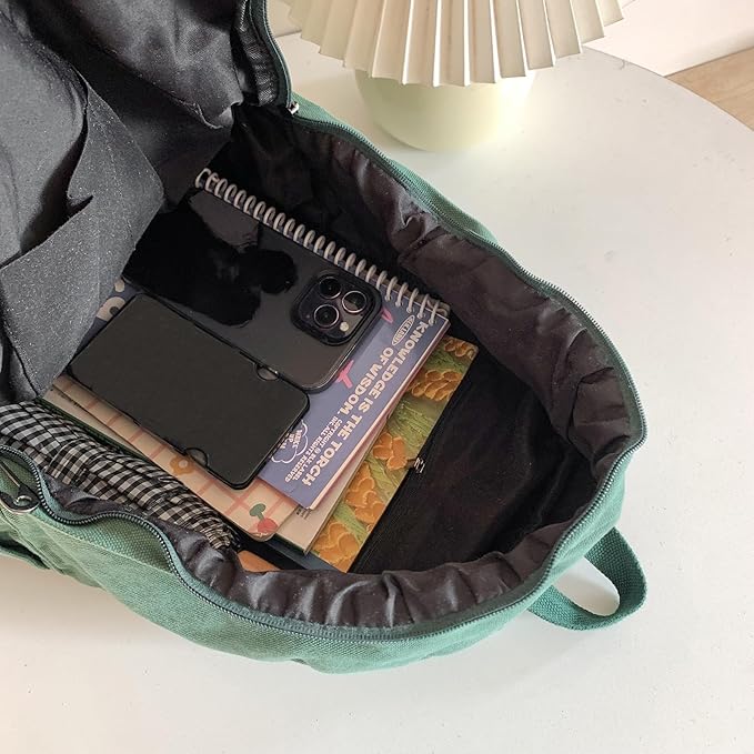 Vintage Canvas Backpack for Women Grunge Hippie Cute Boho School Backpack Casual Y2K Aesthetic Backpack (Green)