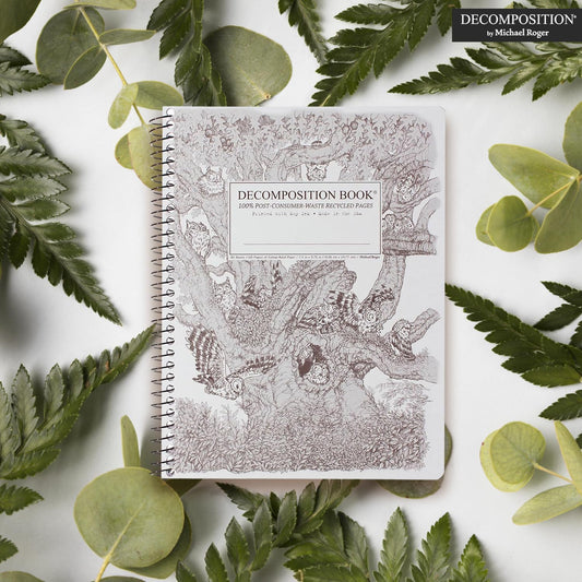 Decomposition Screech Owls College Ruled Spiral Notebook - 9.75 x 7.5 Journal with 160 Lined Pages - 100% Recycled Paper - Cute Notebooks for School Supplies, Home & Office - Made in USA