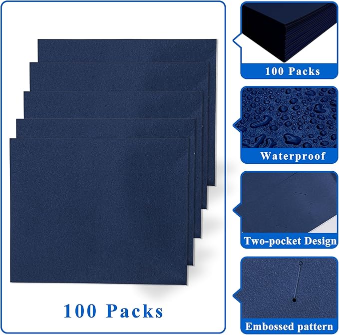 Zzrywuty 100 Packs Paper Folders with Pockets for Students,Businessmen and Office Workers,Letter Size,Two Pocket Folders with Card Slot for School Supplies,Office,Business (Royal Blue)