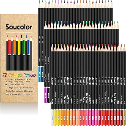 Soucolor 72-Color Colored Pencils for Adult Coloring Books, Soft Core Color Pencil Set for Kids Art Supplies, Coloring Pencils for Adult Blending Shading Drawing, Stocking Stuffers for Teen Girl Gifts