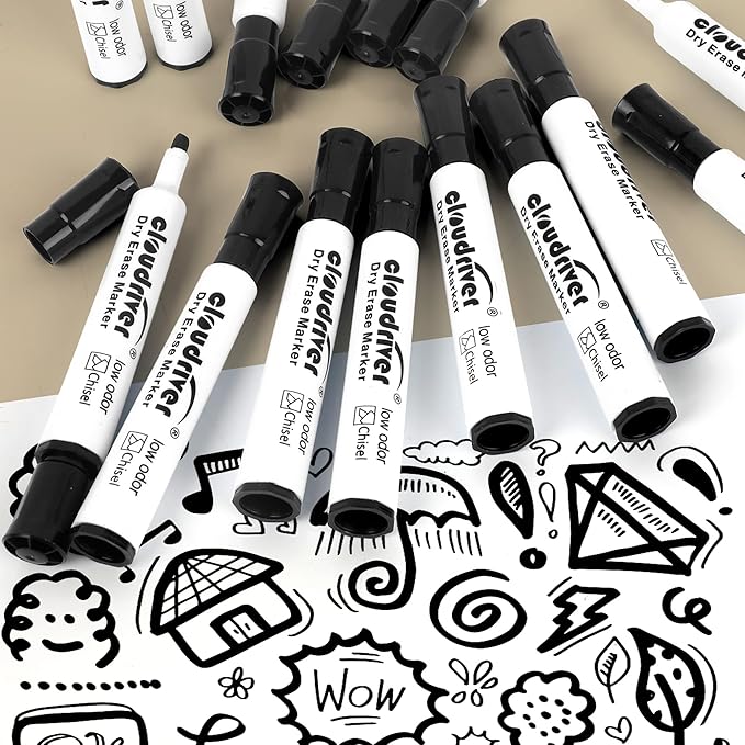 cloudriver Low Odor Dry Erase Markers Tank Style, 86 Count, Chisel Tip, Black Whiteboard Markers, Bulk Dry Erase Marker For Office, home and School Supplies