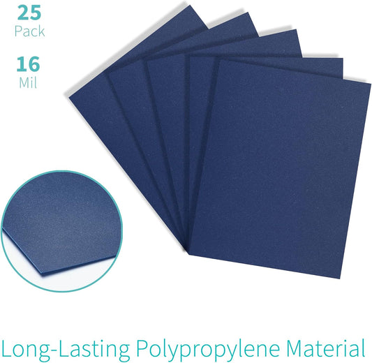 Binditek 25 Pack 16 Mil Sand-Textured Polycover, Heavy Weight Binding Front and Back Covers, Lightly Sanded Finish, 8-1/2" x 11", Square Corners, Un-Punched, Navy, Office Supplies