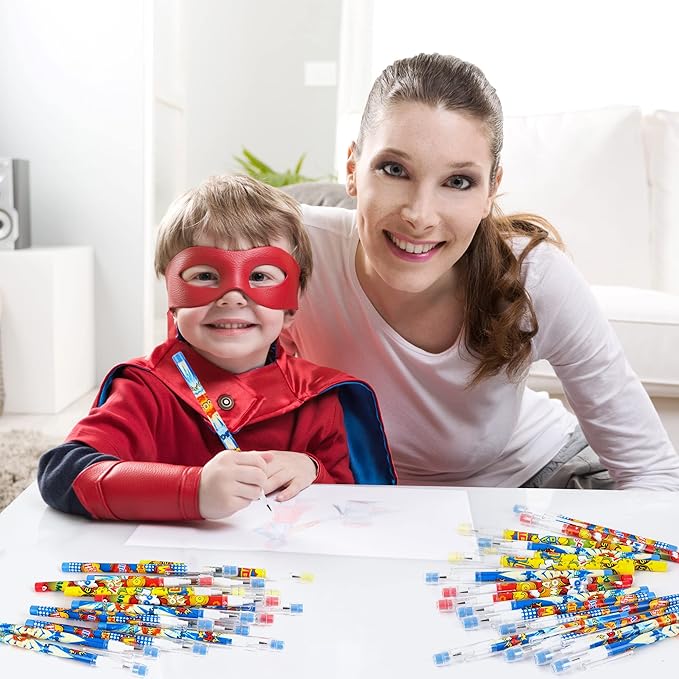 Kolewo4ever 48 Pcs Hero Pencils Translucent Pencil Multipoint Non Sharpening Stackable Pencils Pop Up Plastic Pencils Pow! Snap! Wham! Bang! Pencil for Party Favors