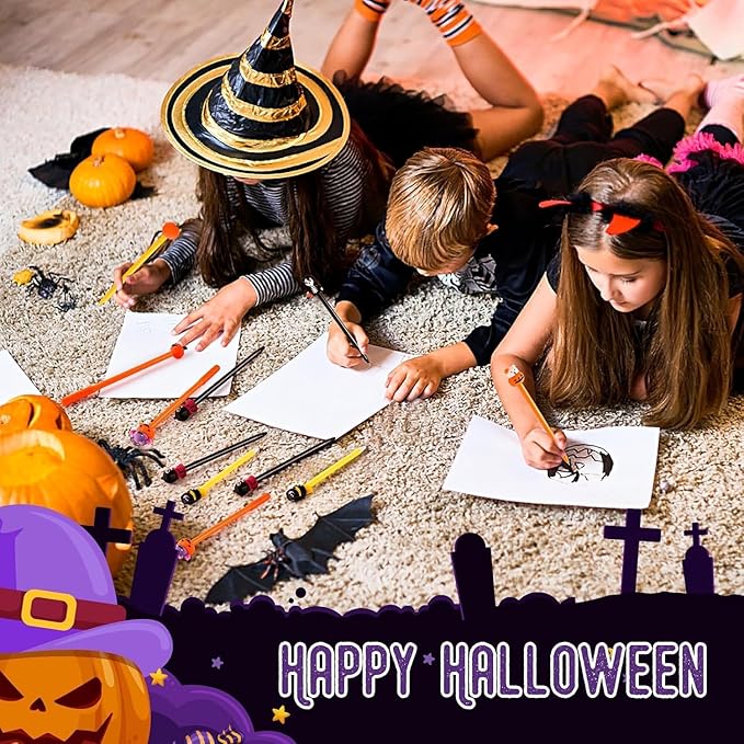 SANNIX 50 Pieces Halloween Pens, Fun Cartoon Gel Ink RollerBall Pens for Kids Gift School Class Birthday Party Supplies Halloween Party Favors Pumpkin Ghost Skull Bat (19 Style)