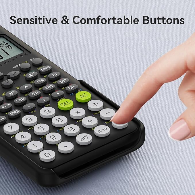 Scientific Calculator School Supplies, ROATEE 991MS 401 Functions 2-Line Display Desktop Calculator with Sliding Cover, Solar Battery Dual Power Kawaii for Middle High School Student and Teacher Black