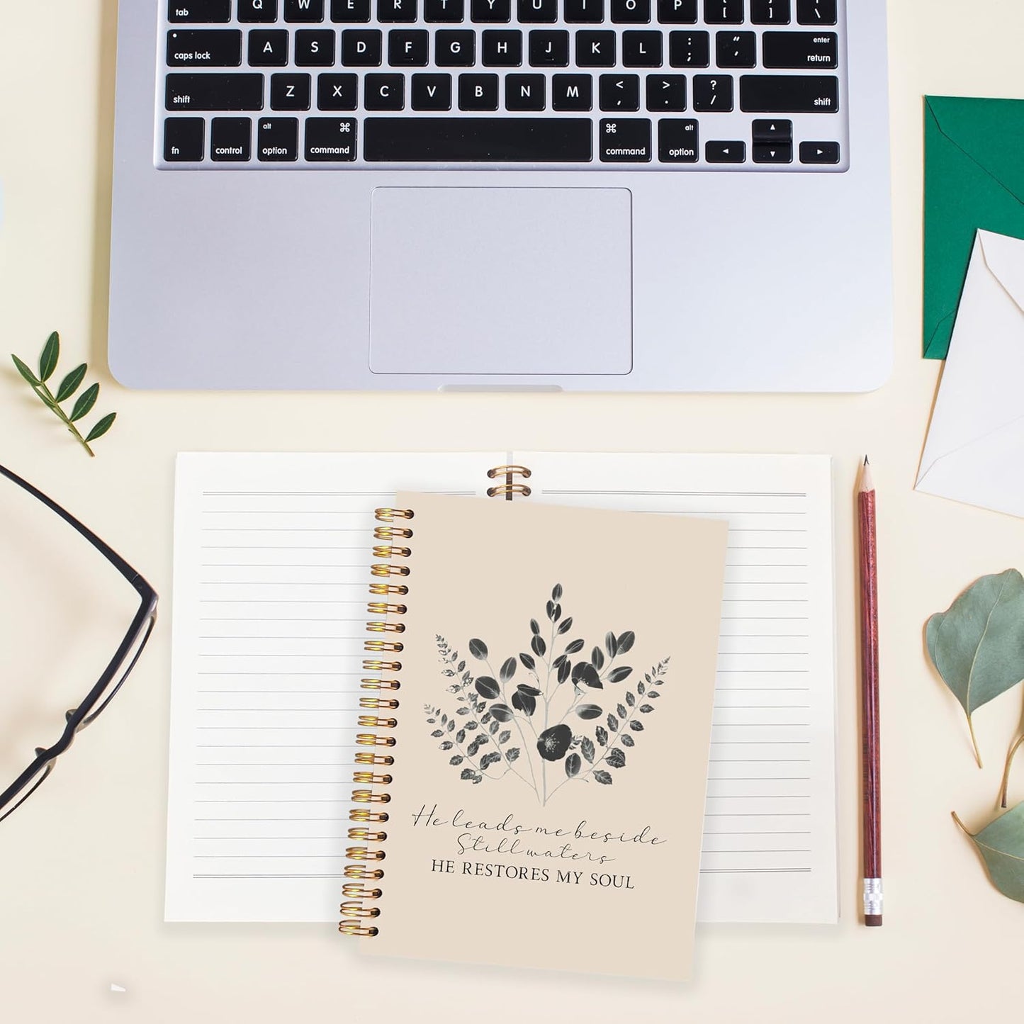 BearCake Christian Notebook Journal, Christian Gifts for Women, PSALM 23:3 He Restores My Soul Prayer Journal for Women, Bible Journaling Neutral Hardcover Spiral Notebook 5.5x8.3