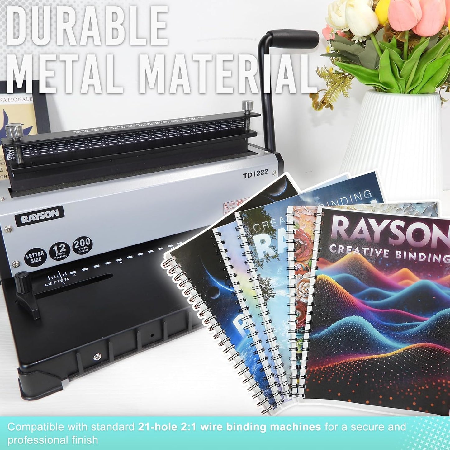 Rayson Double Loop Binding Wires, Mixed Sizes (3/8", 7/16", 1/2", 9/16", 5/8") 2:1 Pitch Wire Binding Spines, 21-Loop Black, Pack of 100