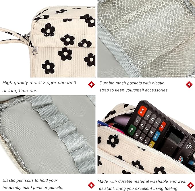 Bluboon Big Capacity Pencil Case Pencil Pouch School Supplies Cute Pencil Box Pencil Bag for Teen Girls Boys Women Man (Black Floral 95)