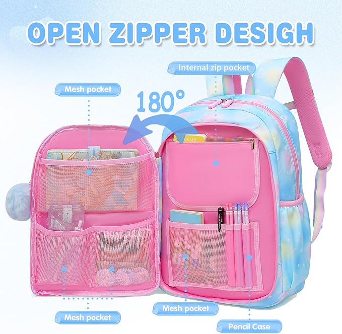 Sweet Girls Backpack School Bag for Students Kids Book Bag with Multiple Pockets Children's Backpack Trendy Laptop Backpack（17inch Blue）