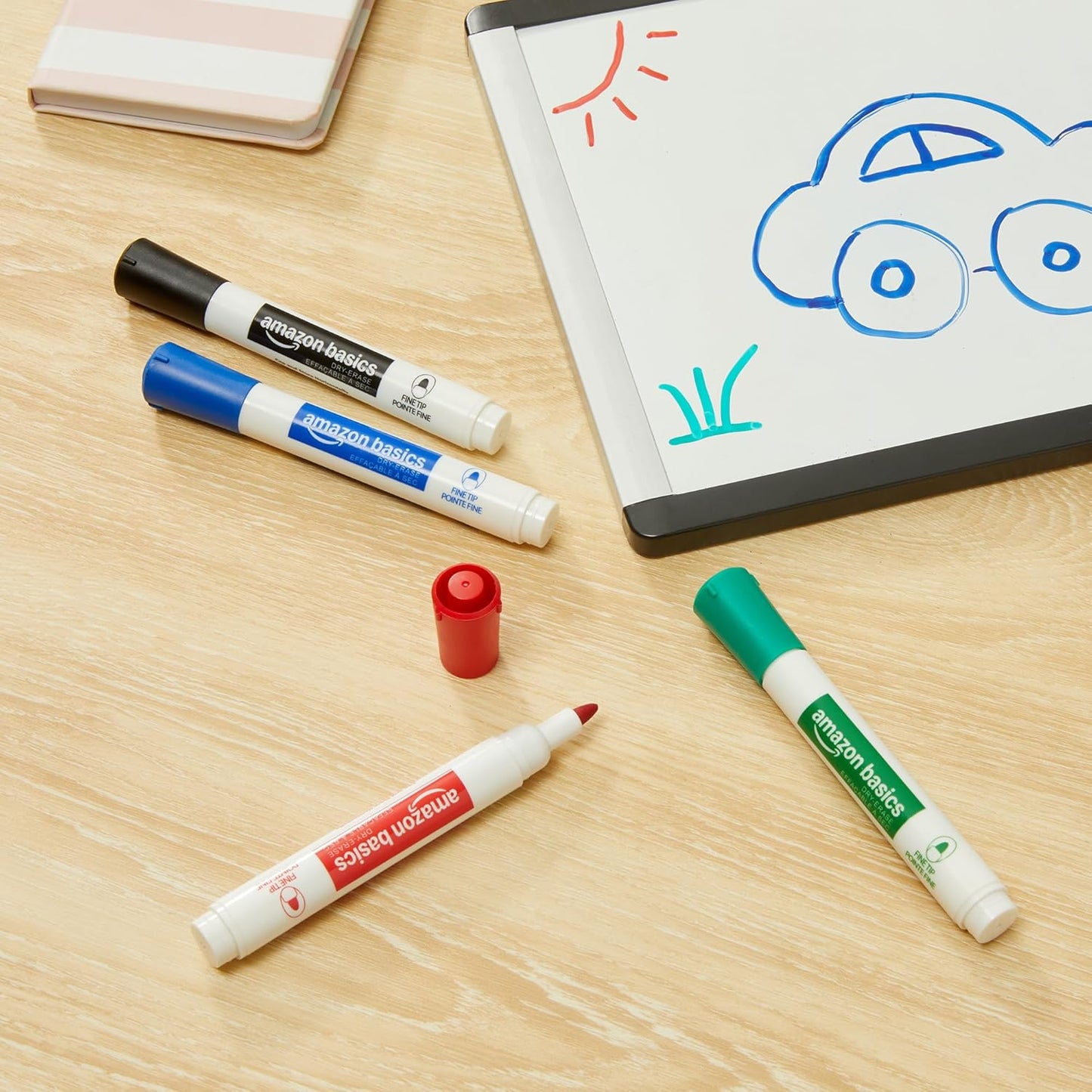 Amazon Basics Low-Odor Dry Erase Whiteboard Markers, Fine Tip, 4 Assorted Colors, 36 Count
