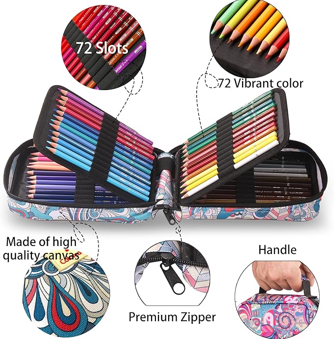 KALOUR Premium Colored Pencils,Set of 72 Colors,Artists Soft Core with Vibrant Color,with Zipper Slot Pencil Case,Ideal for Drawing Sketching Shading,Coloring Pencils for Adults Beginners (Blue)