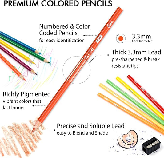 feela 152 Colored Pencils with Pencil Sharpener Premium Soft Core Colors Pencils Set for Adult Coloring Books
