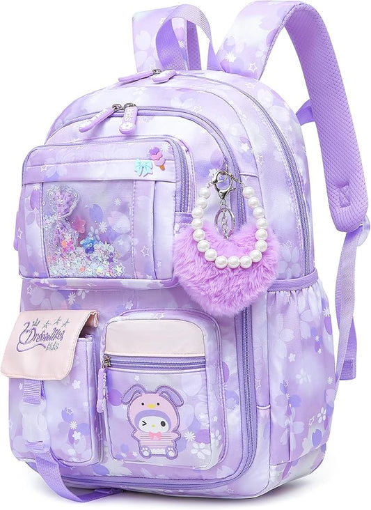 Lovely Girls Backpack School Bag for Students Kids Book Bag with Multiple Pockets Splash-proof Children's Backpack（17inch Purple）