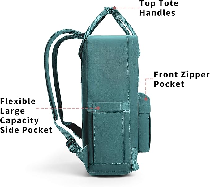 KALIDI Casual Laptop Backpack 15 Inches Classic Camping Rucksack Travel Outdoor Square Daypack College Hiking Gym Bag, Frost Green