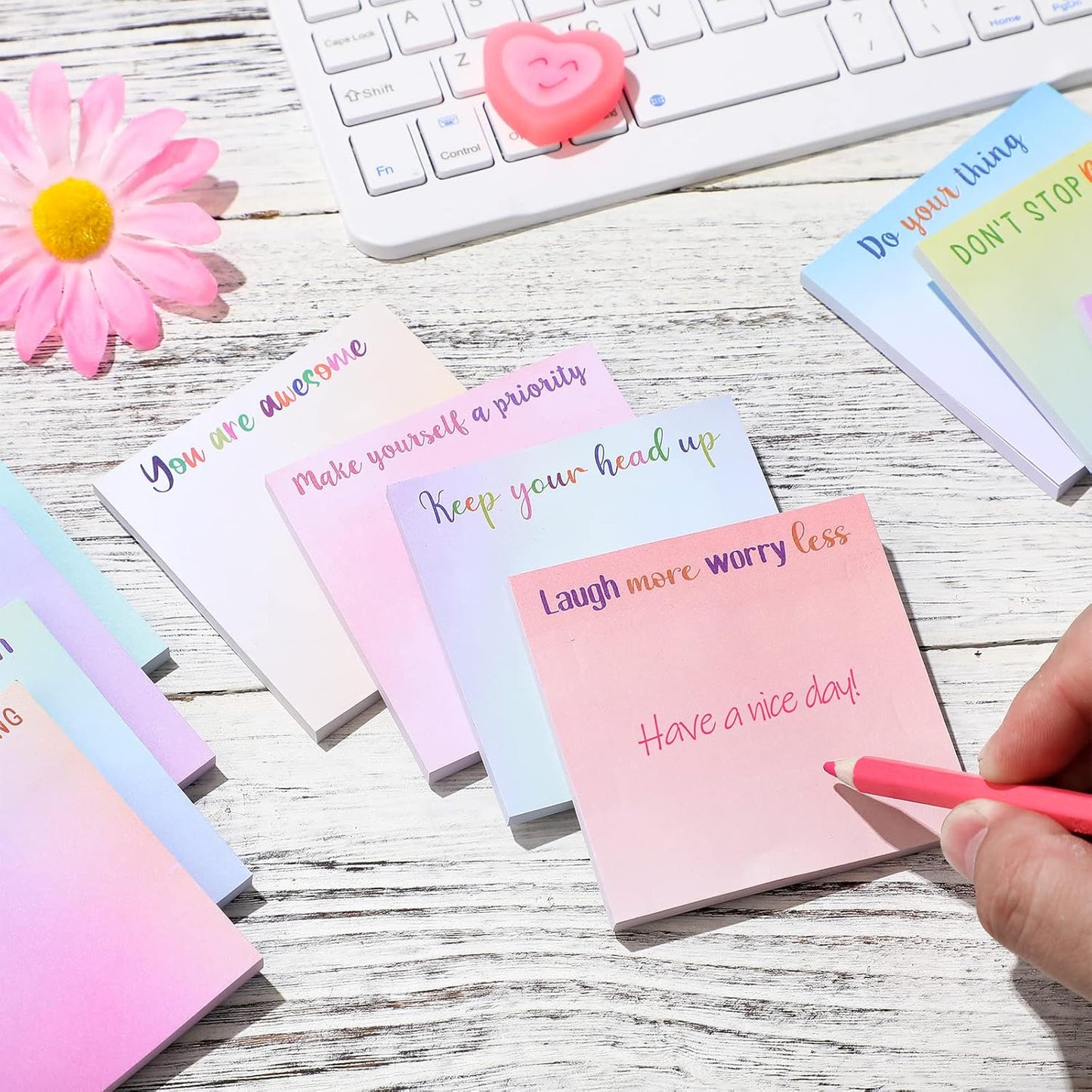 Zonon 12 Pieces Inspirational Sticky Notes 3 x 3 Inch Motivational Fun Notepads Positive Gifts for Teacher Nurse Coworkers Work Studying Supplies(Watercolor Style)