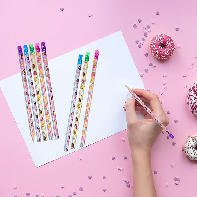 100 Pieces Donut Themed Pencils Cylinder Wood Pencils with Various Donut Element 4 Style Assorted Kids Pencils Girls Birthday Present Party Supplies Student Carnival Prize School Office Supply (100)