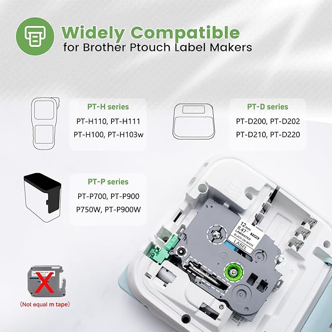 TZe-231 for PT-D220 D210 H110 D200 D400 1280 2030 2040 D610BT Ptouch Label Maker, 12mm.47 Laminated White Label Tape Refills Compatible with Brother TZE2318PKB, 1/2inchx26.2ft, 8-Pack