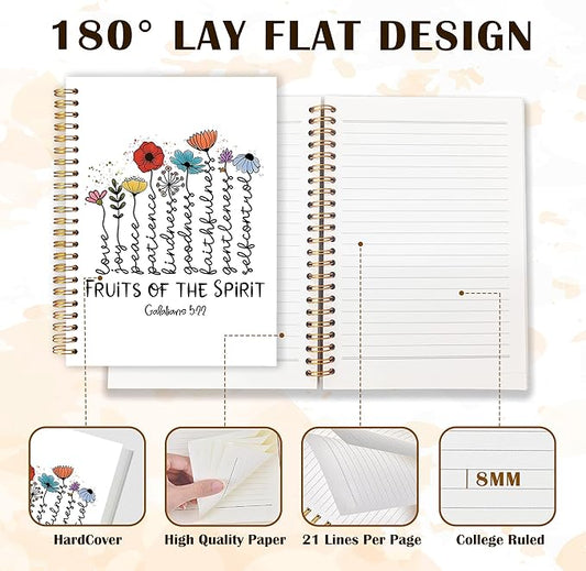 Qabliqo Fruit of the Spirit Christian Spiral Notebooks, Galatians 5:22 Bible Journals for Writing, Religious Scripture Journal for Women, Floral Bible Notebook for Note Taking, 5.5x8.3 Inch