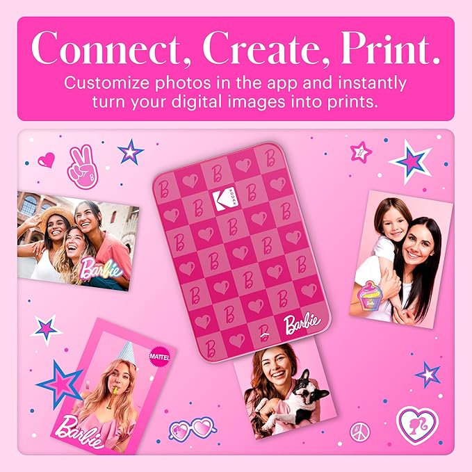 KODAK x Barbie Instant Smartphone Barbie Photo Printer - Portable, Color, Wireless - Zink 2x3” Sticky-Back Photos - Print from iOS & Android Devices with Fun Editing App - Iconic Style