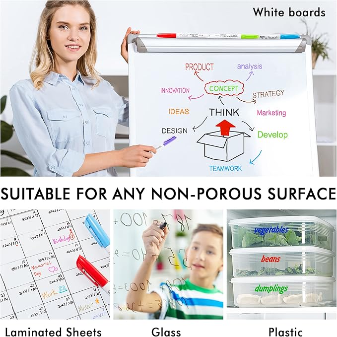 Shuttle Art Wet Erase Markers, 12 Colors 1mm Fine Tip Overhead Projectors Transparency Smudge-Free Markers, Works for Laminated Calendars Whiteboard Schedule Glass, Wipe with Water