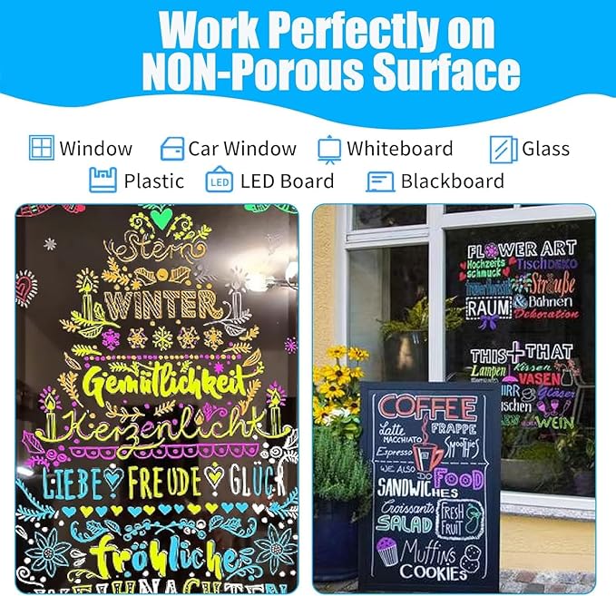 Window Chalk Markers for Cars Glass Washable, 8 Colors Jumbo Liquid Chalk Marker Pens with 15mm 3 in 1 Nib Wide Tip, Chalkboard Markers Car Window Paint Pen for Auto, Mirror, Poster, Business