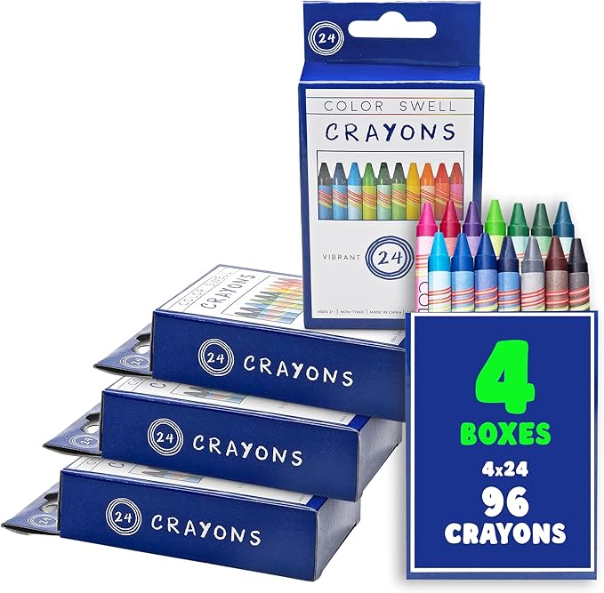 Color Swell Crayons Bulk 4 Packs of 24 Count Vibrant Colors Teacher Quality Durable for Families Class Party Favors
