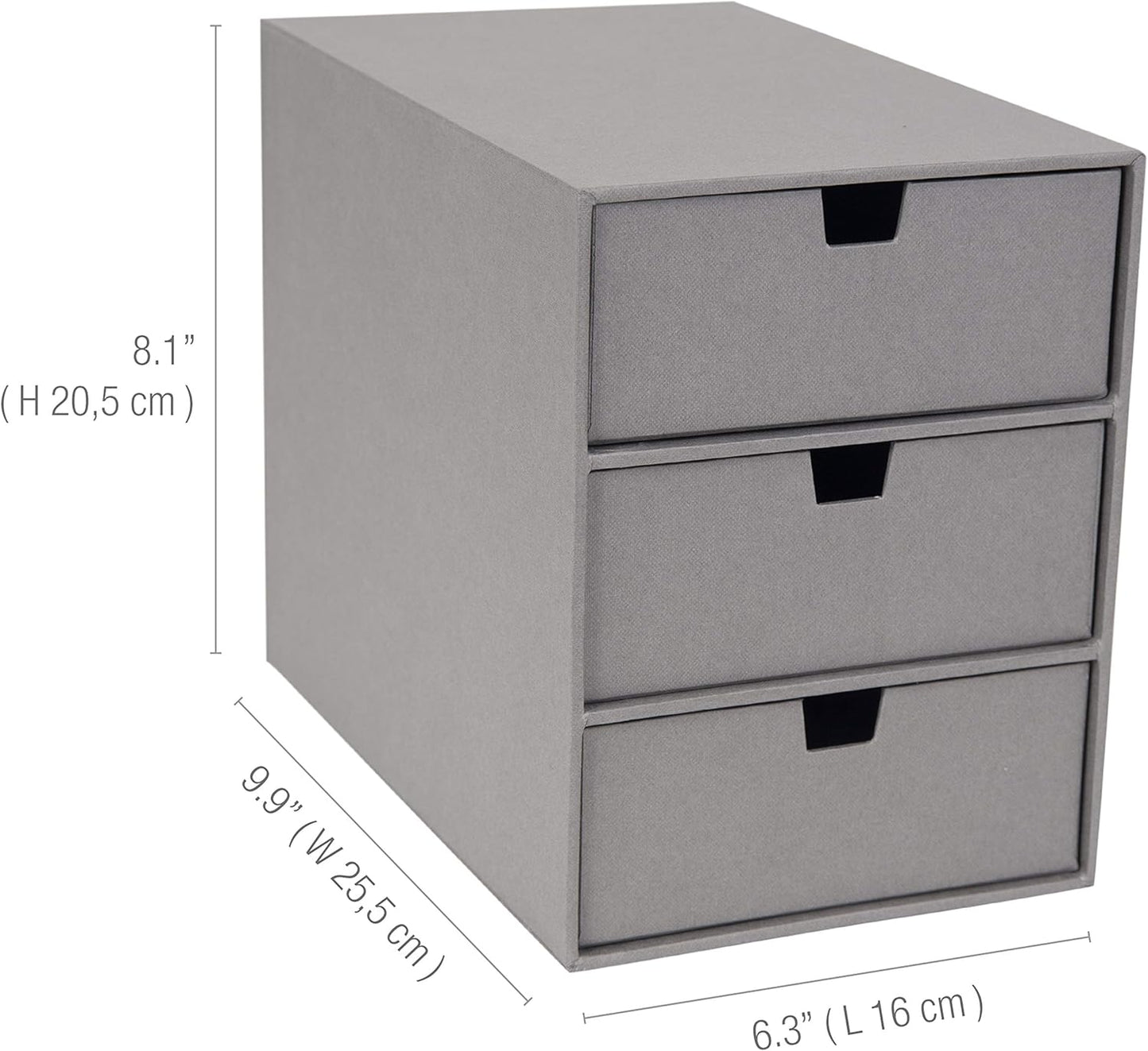 Bigso Box of Sweden Ingrid 3-Drawer Fiberboard Desk Organizer Drawers | Durable Desk Storage Organizer for Office Supplies & Accessories | Stackable Desktop Drawers | 6.3" x 9.9" x 8.1" | Light Grey