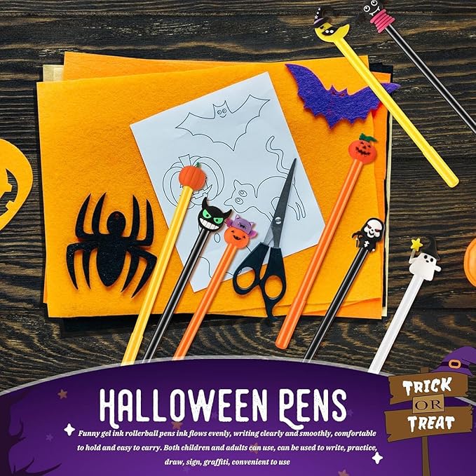 SANNIX 50 Pieces Halloween Pens, Fun Cartoon Gel Ink RollerBall Pens for Kids Gift School Class Birthday Party Supplies Halloween Party Favors Pumpkin Ghost Skull Bat (19 Style)