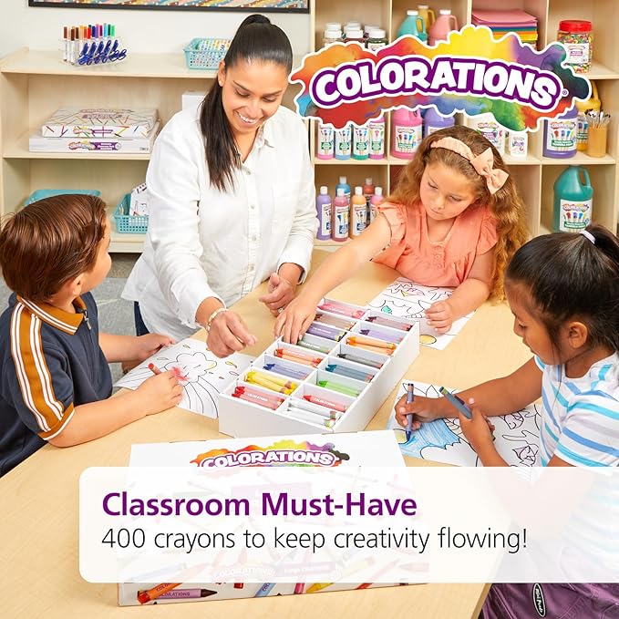 Colorations Large Crayon Classroom Pack, 400 Count, 16 Colors, Non-Toxic, Kids School Supplies - Bulk Jumbo Crayons for Toddlers, Arts and Crafts