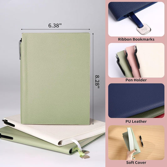 Lined Journal Notebook for Women A5 Softcover PU Leather Journals for Writing, 160 Pages Daily Journaling, College Ruled Notebooks for Work School, Business 6.38'' X 8.28'' Grayish Green